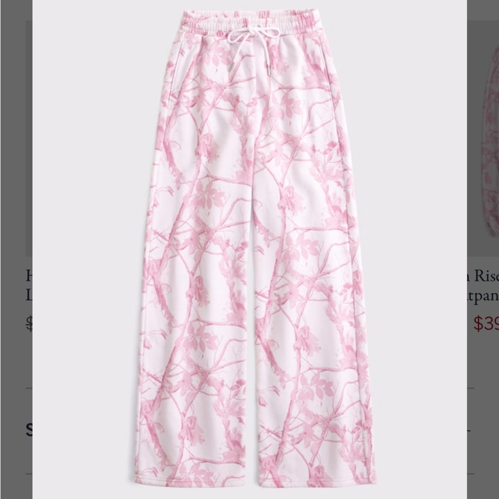 Abercrombie & Fitch Pink Camo Wide Leg Drawstring SweatPants